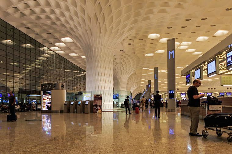 An airport departures hall