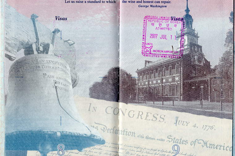 Passport pages with visa stamps