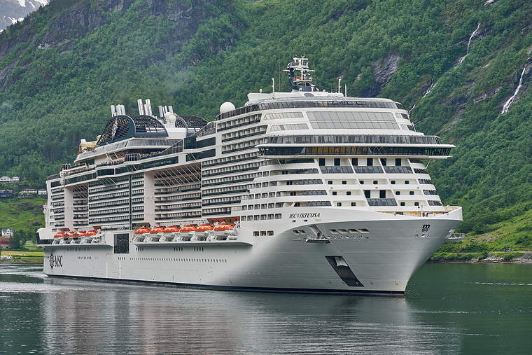 A cruise ship in a Norwegian fjord